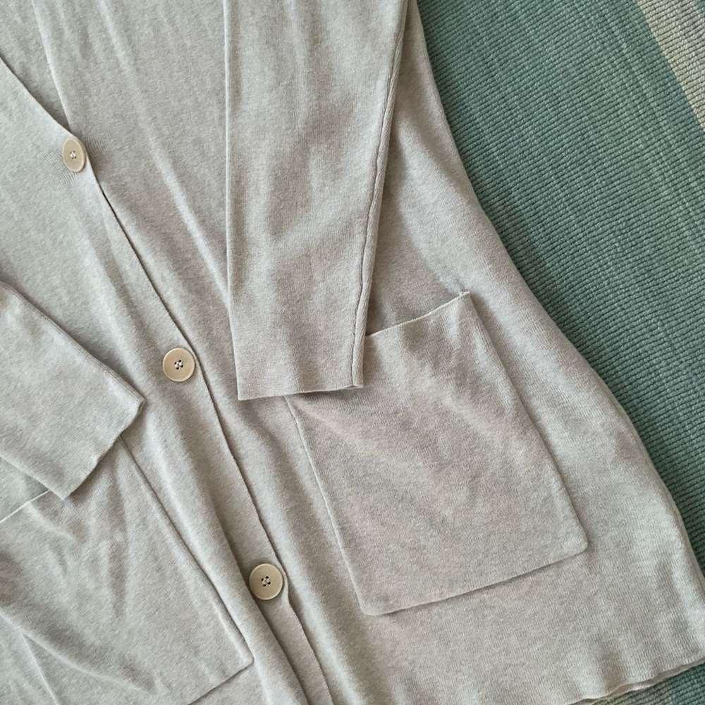 Women’s Eileen Fisher Heather Gray organic cotton silk long cardigan sweater S - Picture 3 of 6